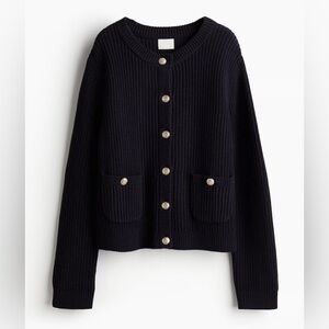 H&M Ribbed Knit Cardigan, Navy Blue, Size Small